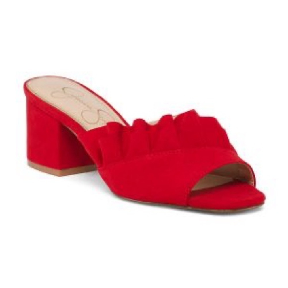 Jessica Simpson Red Ruffled Mules 10 - Picture 9 of 9